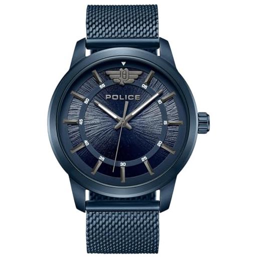 Police Orologio Uomo Analogico Al Quarzo PEWJA2204501 | Cinturino In Cuoio Blu E Cassa In Acciaio, Modello Barwara