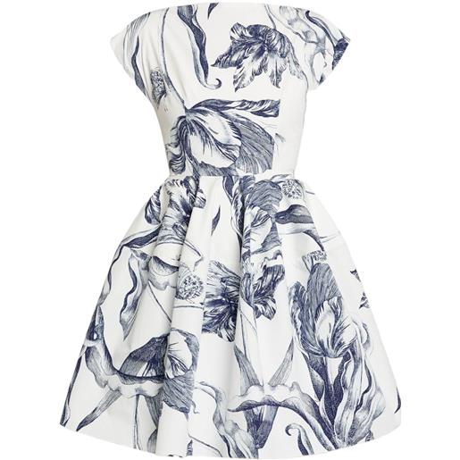 ERDEM abito corto a fiori con maniche corte - toni neutri