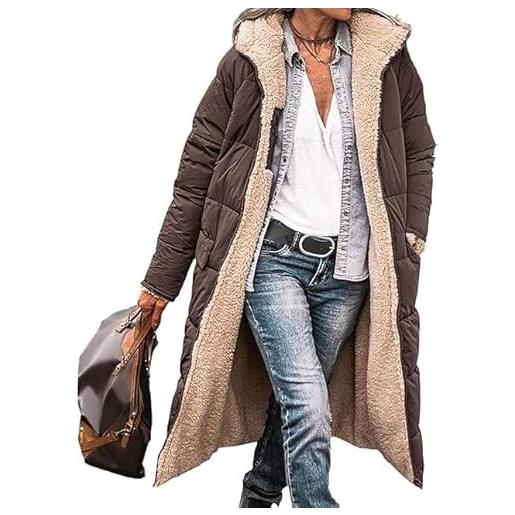Sinyuyong piumino lungo reversibile da donna, cappotto invernale con cappuccio e fodera in pile di montone for climi estremamente freddi(e, l)