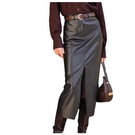 VIVICOLOR gonna longuette in pelle pu a vita alta autunnale da donna gonna longuette elegante in ecopelle sexy per feste in discoteca