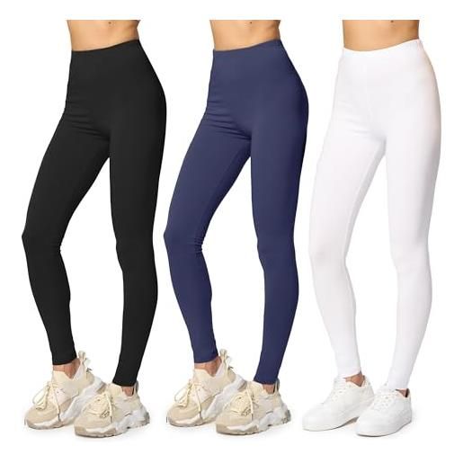 Merry Style lunghi leggings sportivi da donna in cotone per sportivi o casual ms10-198 (nero/blu marino/bianco, s)