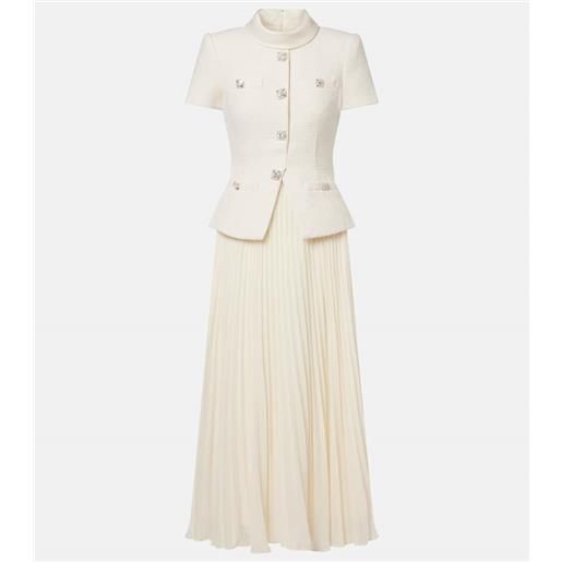 Self-Portrait abito midi in bouclã© a pieghe