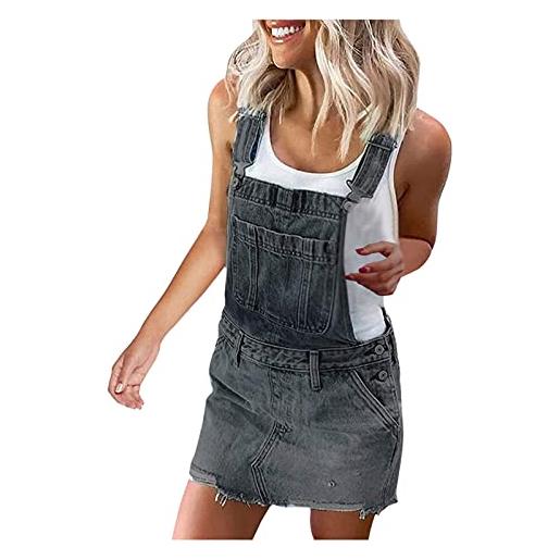 Vhersily salopette da donna corta oversize, con salopette estive, in jeans, mini gonna, denim, senza maniche, estiva casual gonna corta moda buco strappato
