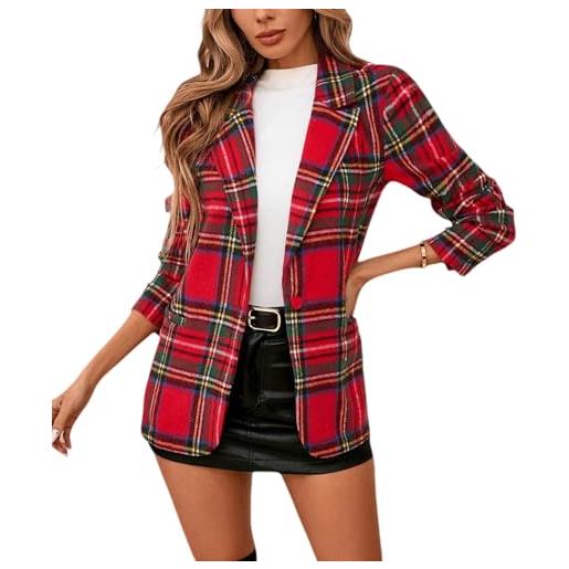Generic blazer per le donne blazer scozzese da donna giacca da abito vintage natalizia in tartan a quadri revers a lancia 1 bottone aderente sartoriale autunno inverno casual sera festa giacche top capispal