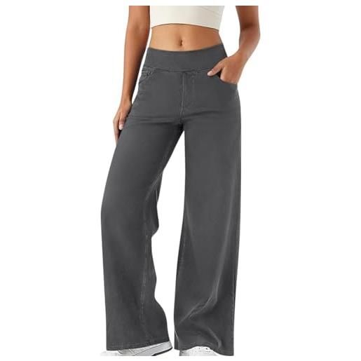 Generico jeans donna vita alta autunno invernali gamba dritta jeans donna elasticizzati larghi currvy pantaloni in denim tinta unita con tasche pantaloni donna estivi gamba dritta slim fit (grey, m)