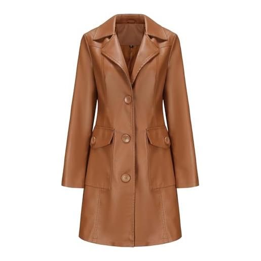 Generic piumino donna invernale lungo cappotto in pelle da donna di media lunghezza trench in pelle a maniche lunghe cappotto alla giacca parka donna giacconi invernali donna (black, l)