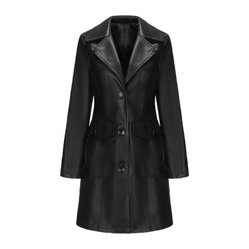 Generic piumino donna invernale lungo cappotto in pelle da donna di media lunghezza trench in pelle a maniche lunghe cappotto alla giacca parka donna giacconi invernali donna (black, l)