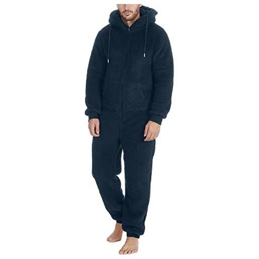 Tuta da uomo, morbida, divertente, lunga, invernale, calda, in peluche