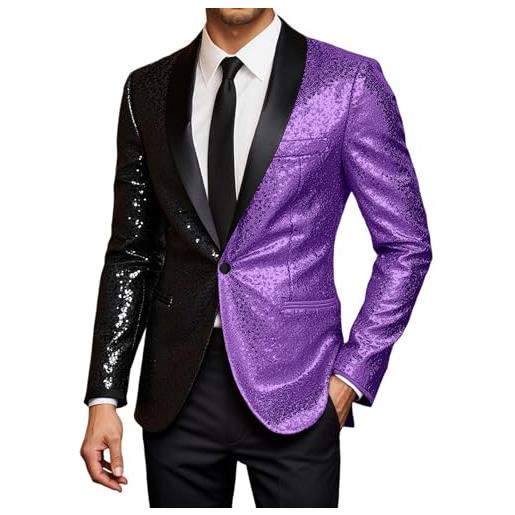 Duohropke Gilet Con Paillettes Da Uomo Gilet Con Paillettes Blazer Partito Giacca Base - Matrimoni Banchetti Balli Smoking Cappotto Frack Formale, Blu, M