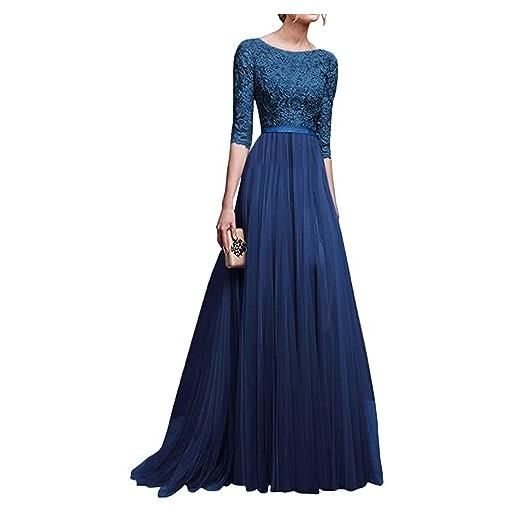 Onsoyours vestiti da cerimonia donna linea ad a pizzo chiffon girocollo manica lunga taglie forti abiti da damigella lunghe party classic rockabilly cocktail blu xxl