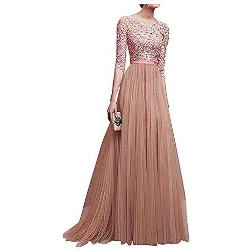 Onsoyours vestiti da cerimonia donna linea ad a pizzo chiffon girocollo manica lunga taglie forti abiti da damigella lunghe party classic rockabilly cocktail blu xxl