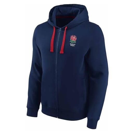 Beyond Happy england rugby - felpa con cappuccio e zip intera, 80% cotone, colore: blu navy, marina militare, s