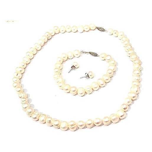 TreasureBay Collana con Bracciale Multifili con Perle d'Acqua Dolce