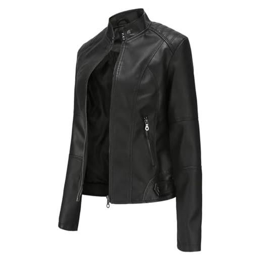 Hiser hiseng giacca pelle donna in ecopelle, nera pu giacca ecopelle donna, corta manica lunga con cerniera casual corta giubbotti, l'autunno e l'inverno