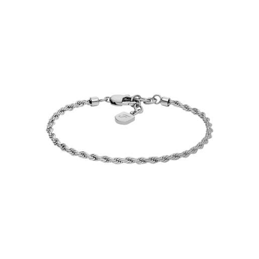 Fossil bracciale da uomo in acciaio inossidabile con chiusura a moschettone, tonalità argento, argento freddo