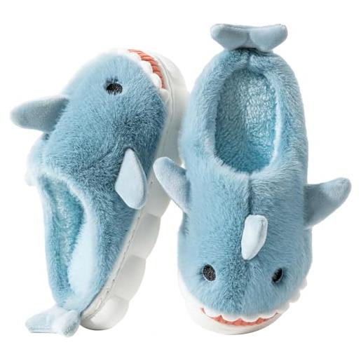 Fadezar pantofole donna squalo/mucca ciabatte donna uomo peluche calde leggere morbide comode e antiscivolo ciabatte invernali cielo blu eu 37-38 (misura suola 38-39)