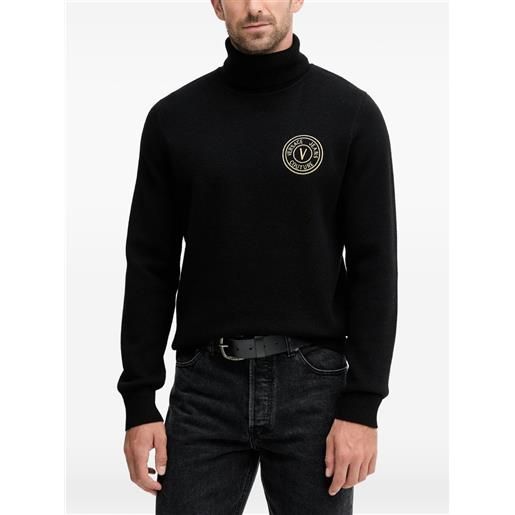 Versace Jeans Couture maglione a collo alto con logo ricamato - nero
