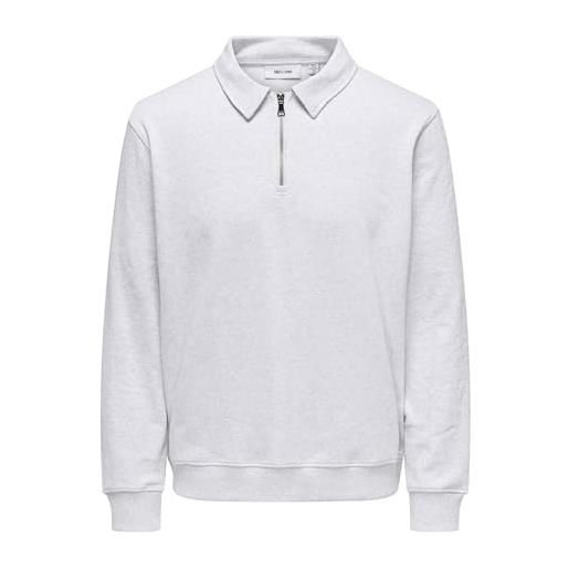 Only & sons onsdavid reg - felpa con mezza zip, chiaro grigio melange, l