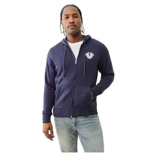 True Religion felpa da uomo con cappuccio e zip intera con stampa a sbuffo, ace blu, x-large