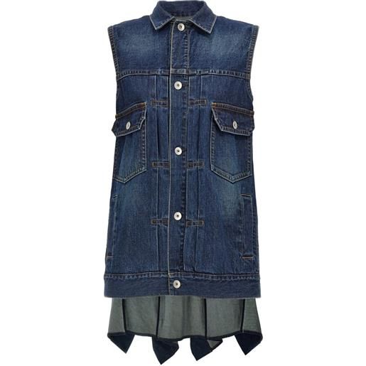 sacai abito denim con ruches - blu