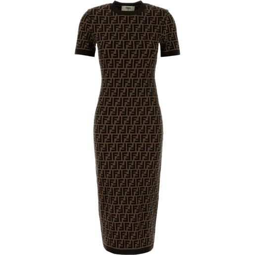 FENDI abito corto in maglia con effetto jacquard - marrone