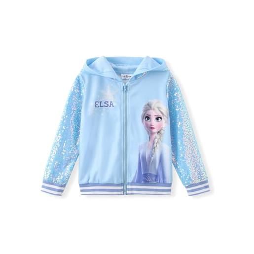 Disney frozen, felpa con cappuccio e cerniera con motivo elsa e minnie mouse, per bambine dai 3 ai 13 anni, elsa-blu, 5-6 anni