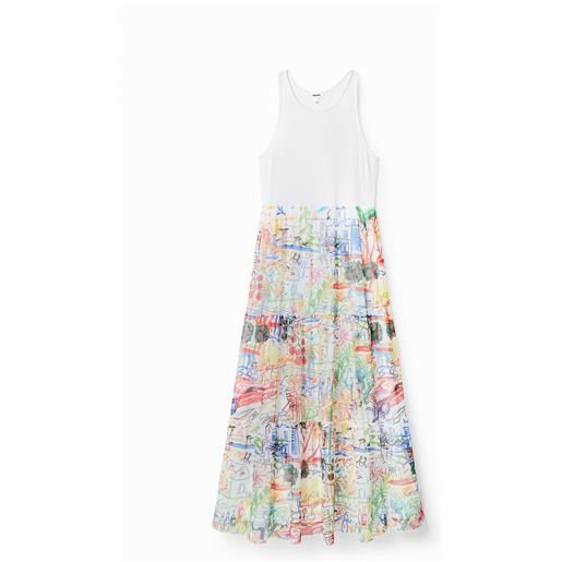 Desigual, abito lungo tulle abbinato, bianco, l