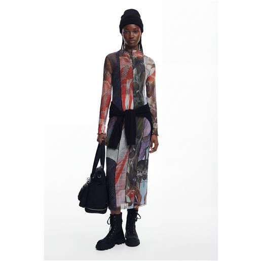 Desigual, vestito midi in tulle stampato, donna, poliestere, l