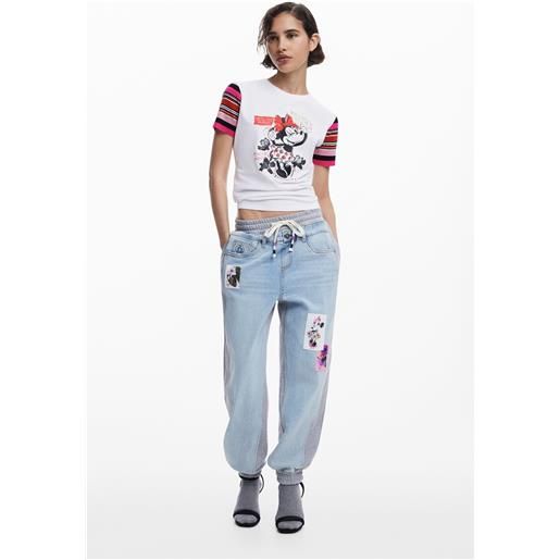 Desigual, jogger di jeans minnie mouse, donna, cotone, blu, l