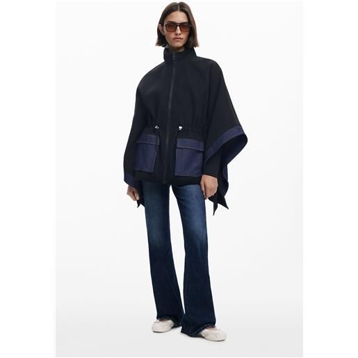 Desigual, poncho in denim combinato, donna, nero, u