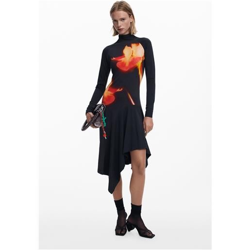 Desigual, abito aderente asimmetrico, donna, cotone, nero, l