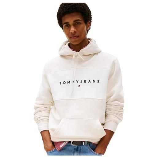 Tommy Jeans uomo felpa linear logo con cappuccio, avorio (oat marl htr/ecru), xl