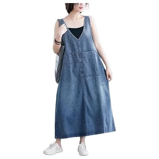 YOURNAME vestito lungo in denim oversize casual da donna, con spacco posteriore e tasche, taglia l