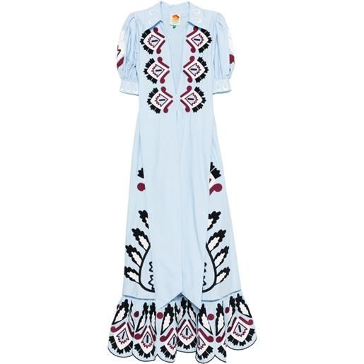 FARM Rio abito con ricamo e maniche a palloncino - blu