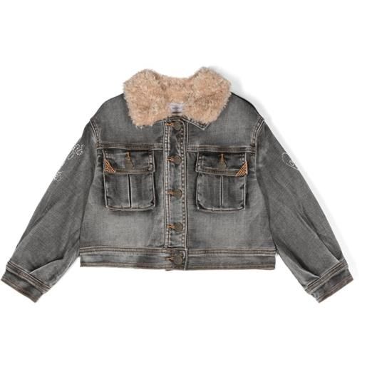 Monnalisa giacca denim con applicazione lady x disney - grigio