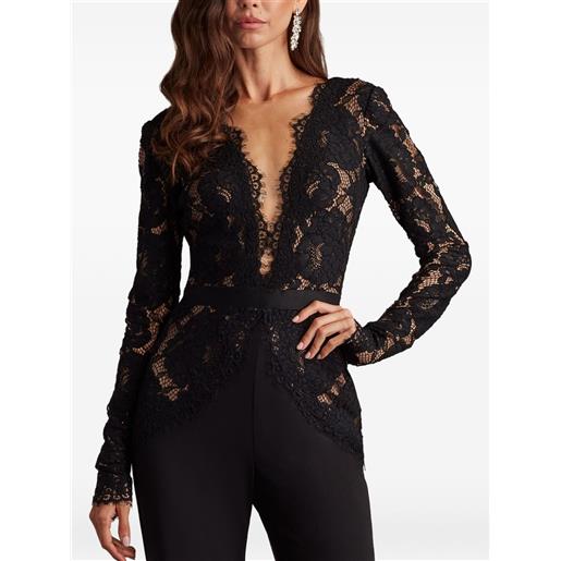 Tadashi Shoji tuta intera con inserti in pizzo - nero