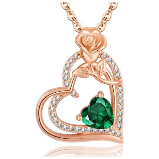 KristLand Collana Donna In Argento S925 Placcato Oro Con Pendente Rosa E Ape, Zirconi – Elegante E Vintage