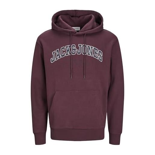 Jack & jones felpa con cappuccio e logo male plus size, vineyard wine, 5xl