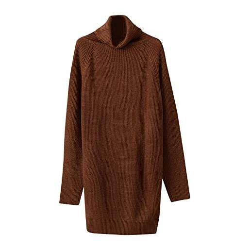 Saodimallsu Abito Maglione Donna In Maglia, Modello Oversize Con Collo Alto, Maniche A Lanterna, Tinta Unita, Vestito Lungo Invernale Elegante, Taglie Comode - 3