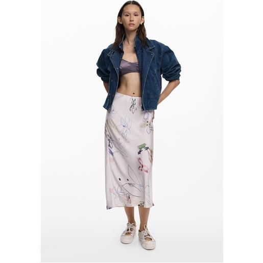 Desigual, gonna lunga con tratti, donna, viscosa, bianco, l