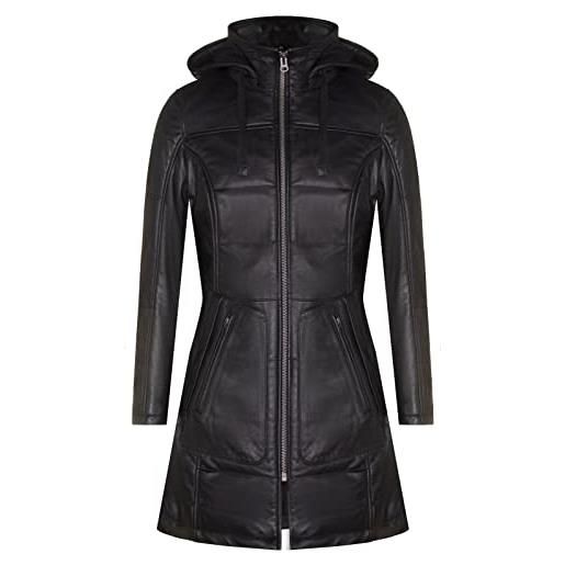 Infinity Leather parka con cappuccio trapuntato in pelle nera da donna