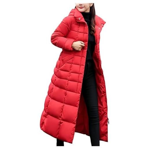 AMDOLE piumino lungo da donna, con cappuccio, impermeabile, antivento, caldo, trapuntato, imbottito, con tasca grande, a-rosso, xxl