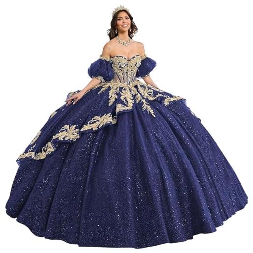 Yifanier abiti da quinceanera con applicazioni in oro glitterato e fiocco abiti da ballo a strati splendido abito xv mt045