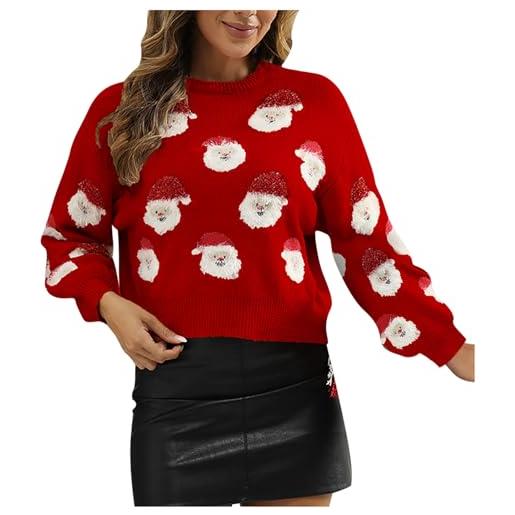 VPQILH maglione natalizio donna corto, divertenti babbo natale maglione natalizi donna lana lavorato a maglia girocollo maglioni natalizi ugly christmas sweater a manica lunga pullover elegante maglioncino