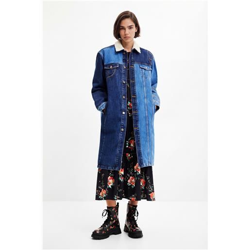 Desigual, giubbotto lungo denim imbottito, cotone, blu, l