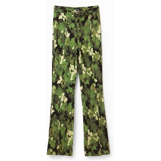 Desigual, pantaloni flare mimetici, verde, l