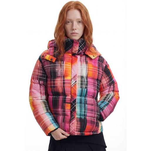 Desigual, cappotto trapuntato a quadri, poliammide, xl