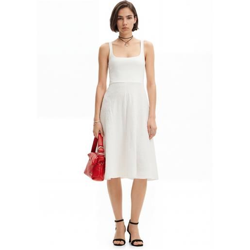 Desigual, abito midi svasato, donna, cotone, bianco, l