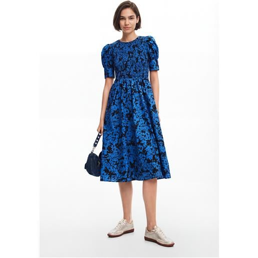 Desigual, vestito midi a fiori, cotone, blu, l