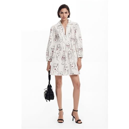 Desigual, vestito facce, cotone, bianco, l